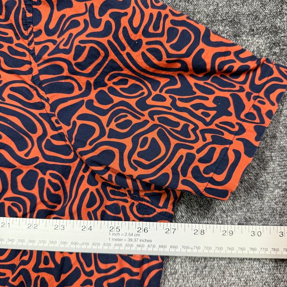 Wildfang Shirt 3X Essential SS Button Up Orange Navy Abstract Swirl Cotton - Picture 6 of 6